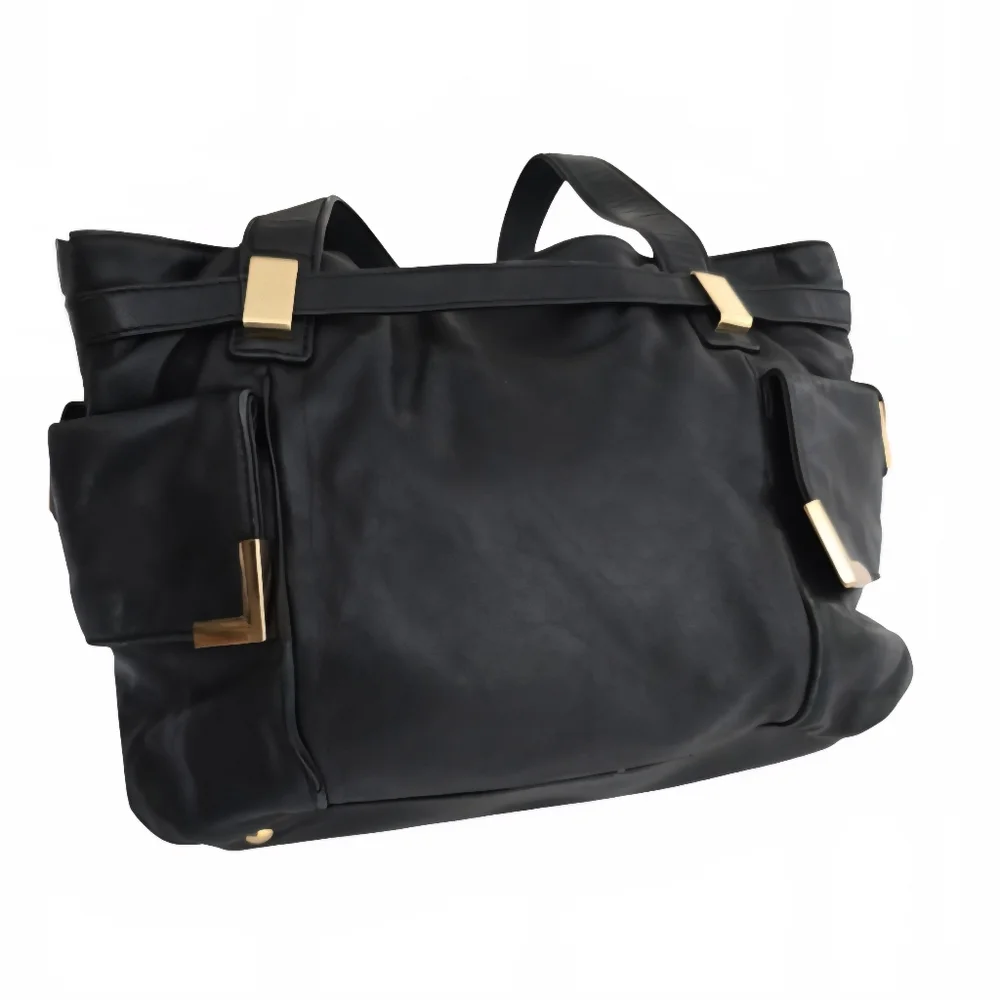 Michael Kors Black Leather Hobo Tote with Gold Hardware